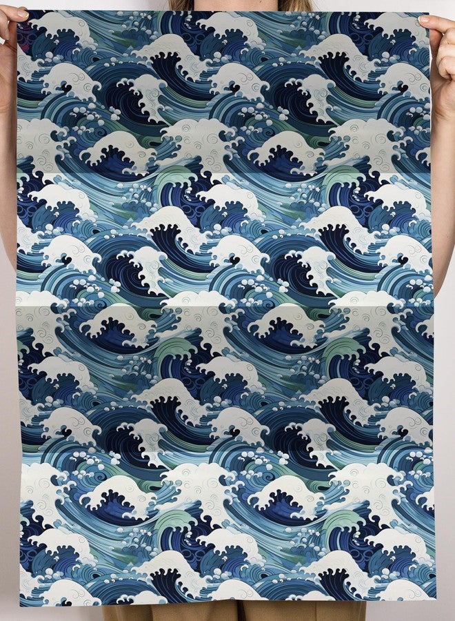 CENTRAL 23 Blue Wrapping Paper - 6 Sheets of Birthday Gift Wrap - Japanese Great Wave Inspired - Ocean Themed - For Kids Men Women - Recyclable - Image 2